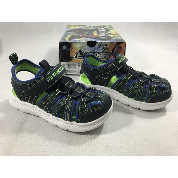 Sketchers C-Flex Sandal 2.0 Heat Blast Navy Lime Boys Size 12 EUC - Picture 2 of 7